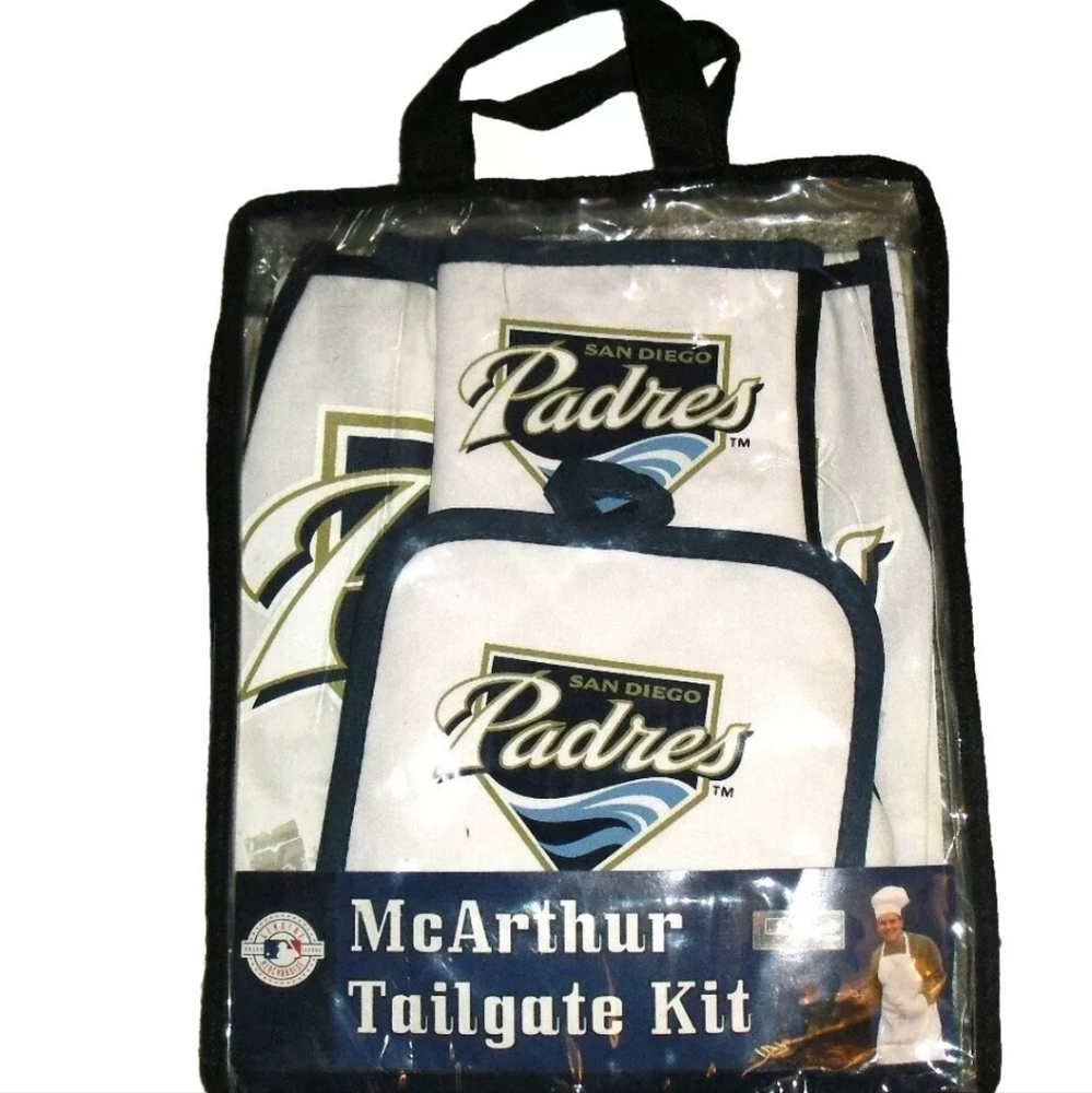 San Diego Padres Tailgate Grill Grilling Kit Apron Overn Mitt Pot Holder New Mlb